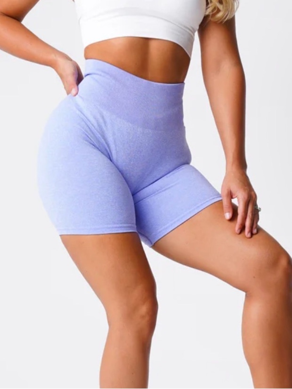 NVGTN Periwinkle Scrunch Seamless Biker Shorts Size Large High‎ Waisted Gym